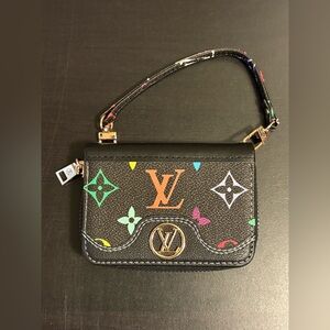 Black multi color Clutch Credit Card Holder